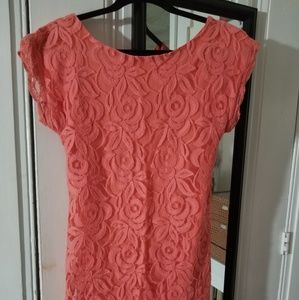 Love Fire coral pink lace mini dress size S